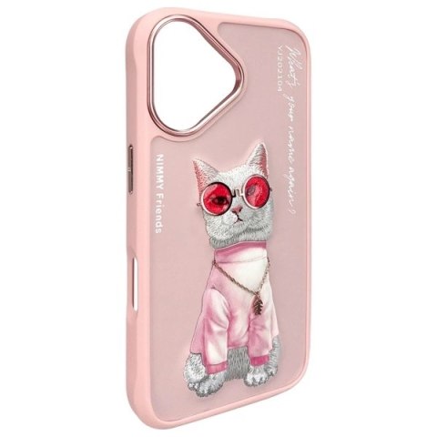 Etui Nimmy Glasses Cool Cat na iPhone 16 - różowe