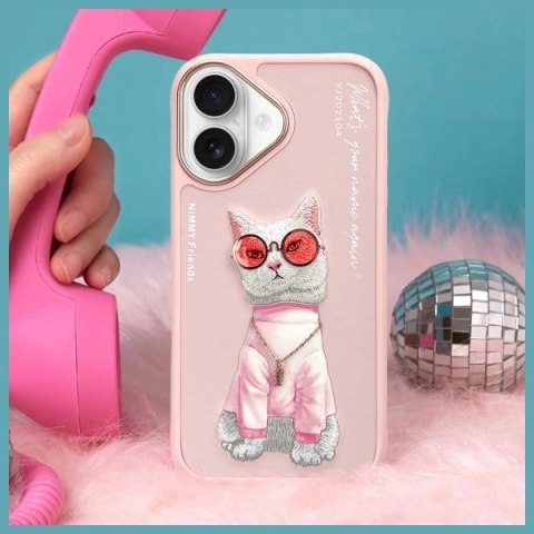 Etui Nimmy Glasses Cool Cat na iPhone 16 - różowe