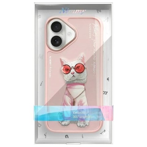 Etui Nimmy Glasses Cool Cat na iPhone 16 - różowe