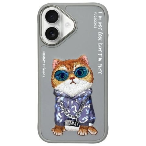 Etui Nimmy Glasses Cool Cat na iPhone 16 - szare