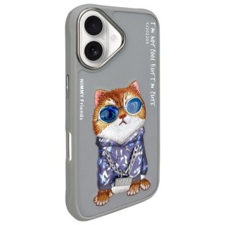 Etui Nimmy Glasses Cool Cat na iPhone 16 - szare