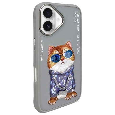 Etui Nimmy Glasses Cool Cat na iPhone 16 - szare