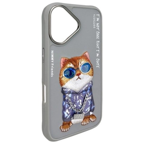Etui Nimmy Glasses Cool Cat na iPhone 16 - szare