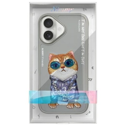 Etui Nimmy Glasses Cool Cat na iPhone 16 - szare