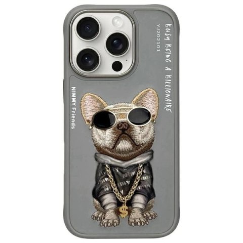Etui Nimmy Glasses Cool Dog na iPhone 16 Pro - szare