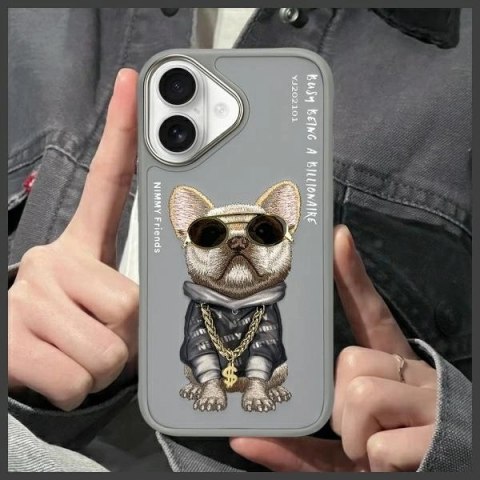 Etui Nimmy Glasses Cool Dog na iPhone 16 - szare