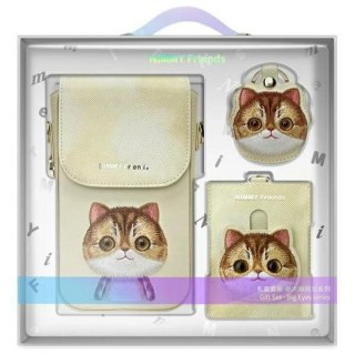 Zestaw Nimmy Big Eyed Pet 2.0 Cat 3w1 torebka na telefon + portfel + etui na lokalizator - beżowy