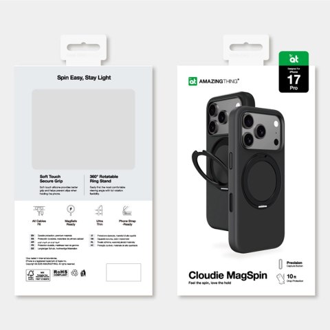 Etui AMAZINGTHING Cloudie na iPhone 17 Pro z podstawką - czarne