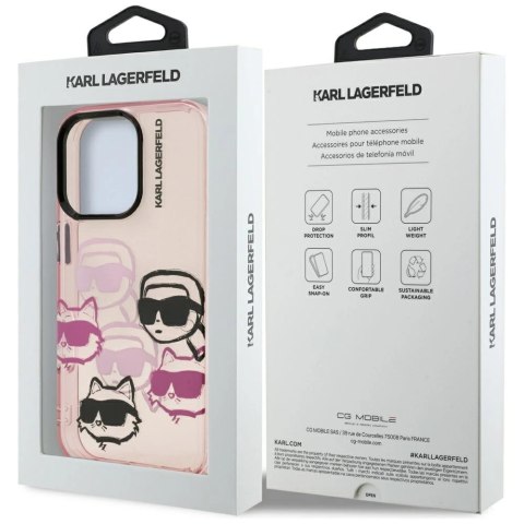 Etui Karl Lagerfeld IML Multi K&C Head Pattern na iPhone 16 Pro - różowe