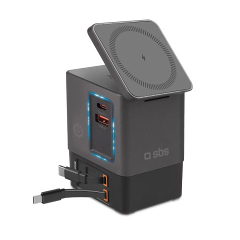 Stacja ładująca SBS Power Dock 6w1 z MagSafe, podstawką i kablami USB-C 65W - czarna