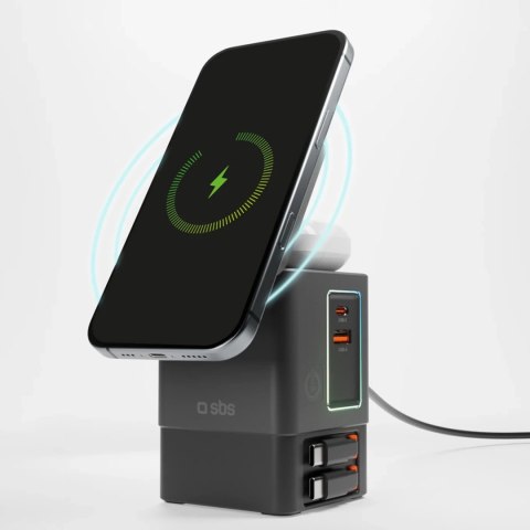 Stacja ładująca SBS Power Dock 6w1 z MagSafe, podstawką i kablami USB-C 65W - czarna