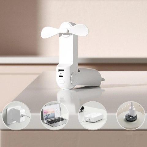 Mini wentylator Jisulife Handheld Fan Life8 Plus przenośny wiatraczek USB z funkcją powerbanka 4500mAh i latarką - biały