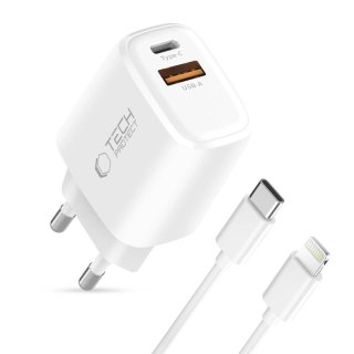 Ładowarka sieciowa Tech-Protect NCA30 PD 30W QC3.0 USB-A / USB-C + Kabel USB-C / Lightning 100cm - biała