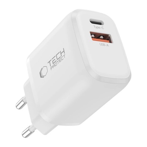 Ładowarka sieciowa Tech-Protect NCA30 PD 30W QC3.0 USB-A / USB-C + Kabel USB-C / USB-C 100cm - biała