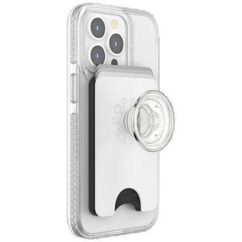 Uchwyt i podstawka do telefonu z portfelem Popsockets PopWallet+ PopGrip PW+ MS G2 MagSafe biało-przezroczysty