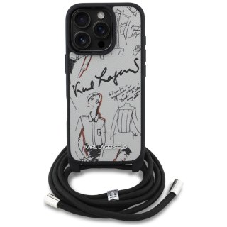 Etui Karl Lagerfeld Crossbody Grained Pattern & Logo do iPhone 16 Pro Max - szare