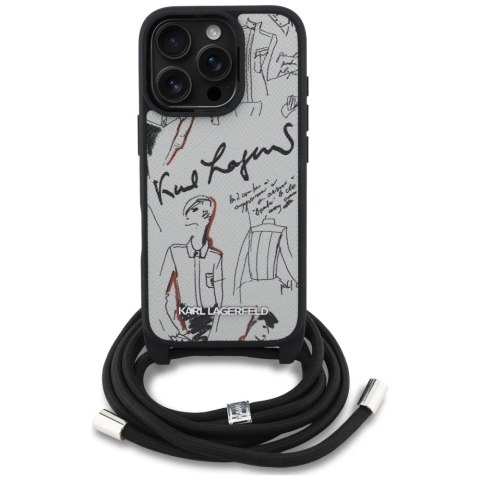 Etui Karl Lagerfeld Crossbody Grained Pattern & Logo do iPhone 16 Pro Max - szare