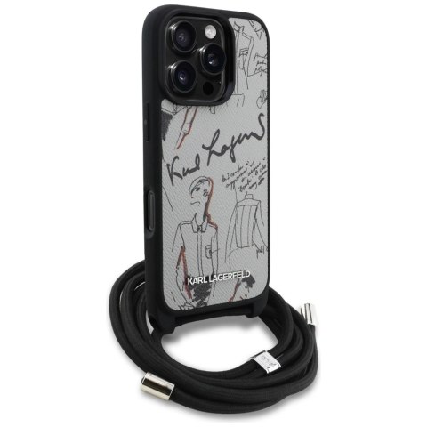 Etui Karl Lagerfeld Crossbody Grained Pattern & Logo do iPhone 16 Pro Max - szare
