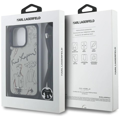 Etui Karl Lagerfeld Crossbody Grained Pattern & Logo do iPhone 16 Pro Max - szare