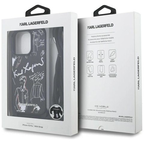 Etui Karl Lagerfeld Crossbody Grained Pattern & Logo do iPhone 16 Pro - czarne