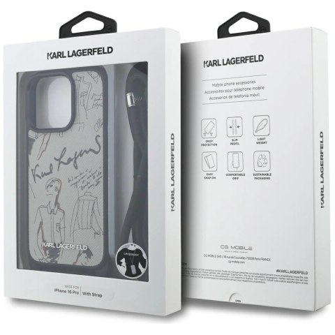 Etui Karl Lagerfeld Crossbody Grained Pattern & Logo do iPhone 16 Pro - szare