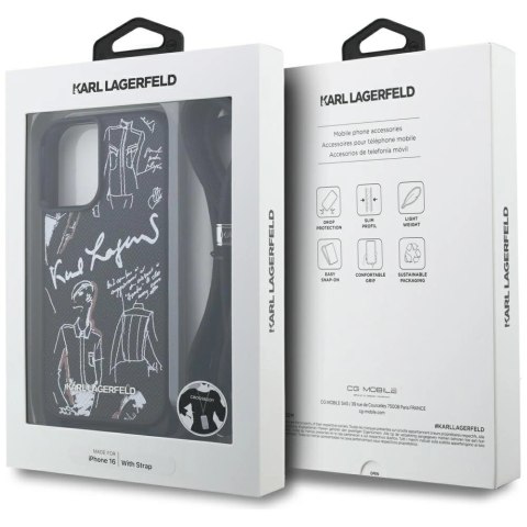 Etui Karl Lagerfeld Crossbody Grained Pattern & Logo do iPhone 16 - czarne