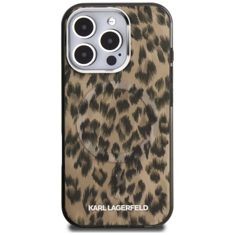 Etui Karl Lagerfeld IML Leopard Pattern MagSafe do iPhone 16 Pro - brązowe