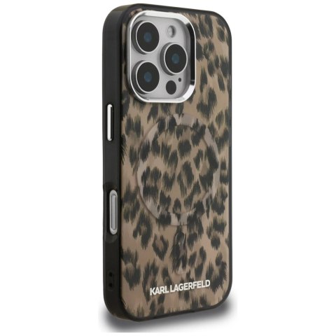 Etui Karl Lagerfeld IML Leopard Pattern MagSafe do iPhone 16 Pro - brązowe