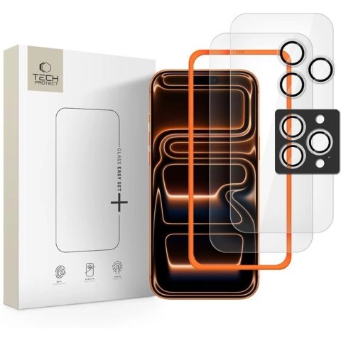Szkło hartowane Tech-Protect Easy Set+ 3-pack na iPhone 16 Pro / 17 Pro - przezroczyste
