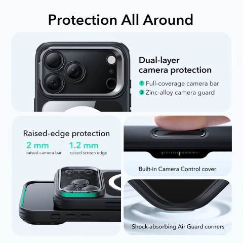 Etui ESR Classic Hybrid Kickstand MagSafe na iPhone 17 Pro Max - przezroczysto-czarne