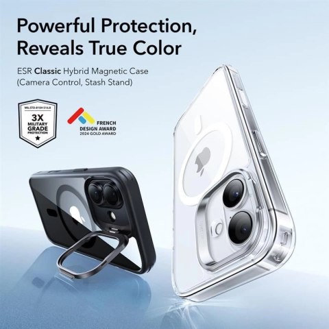 Etui ESR Classic Hybrid Kickstand MagSafe na iPhone 17 - przezroczysto-czarne