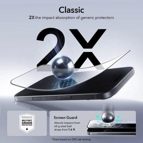 Szkło hartowane ESR UltraFit Tempered Glass 2-pack na iPhone 16 Pro / 17 - przezroczyste
