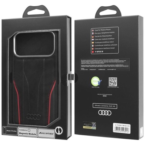Etui Audi R8 Genuine Leather MagSafe do iPhone 17 Pro Max - czarno-czerwony