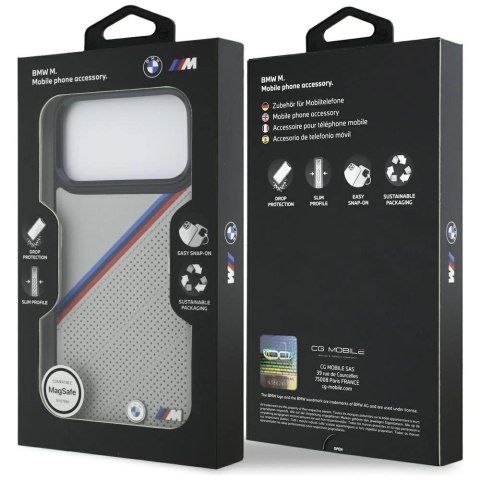 Etui BMW M Tricolor Metal Logo MagSafe do iPhone 17 Pro Max - szare