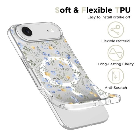 Etui Tech-Protect FlexAir MagSafe na iPhone 17 Air - stokrotki z liśćmi