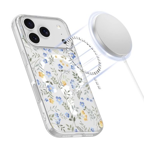 Etui Tech-Protect FlexAir MagSafe na iPhone 17 Pro - stokrotki z liśćmi