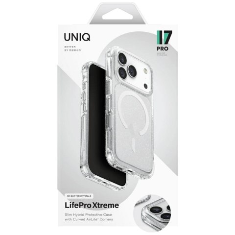 Etui UNIQ LifePro Xtreme Magclick Charging do iPhone 17 Pro - przezroczysty-brokat