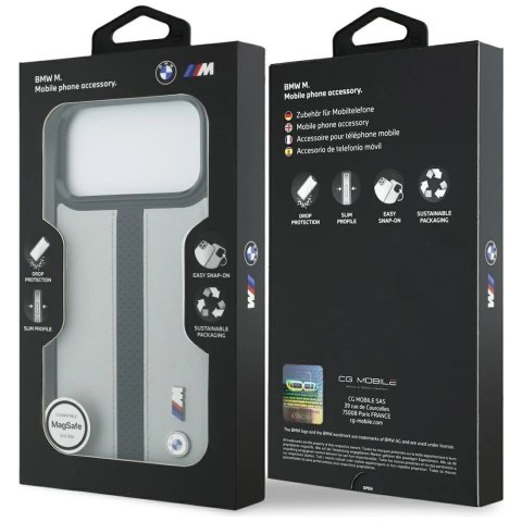 Etui BMW M Perforated Stripe Logo MagSafe na iPhone 17 Pro Max - szare