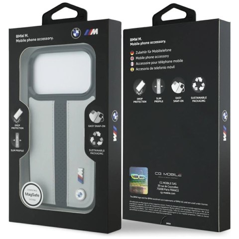 Etui BMW M Perforated Stripe Logo MagSafe na iPhone 17 Pro - szare