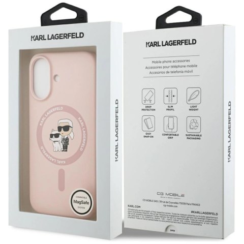 Etui Karl Lagerfeld Silicone Karl&Choupette Ring MagSafe do iPhone 17 - różowe