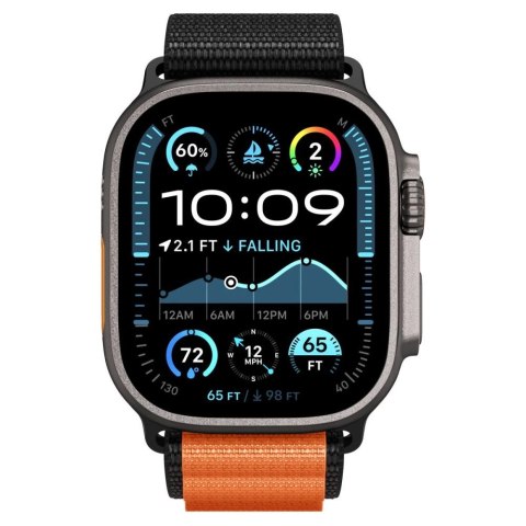 Pasek Pasek Spigen WBF1 na Apple Watch 44 / 45 / 46 / 49 mm - czarno-pomarańczowy