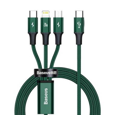 Baseus kabel 3w1 Rapid PD USB-C - micro USB + Lightning + USB-C 1,5m zielony 20W Baseus kabel 3w1 Rapid PD USB-C - micro USB + Lightning + USB-C 1,5m zielony 20W