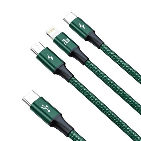 Baseus kabel 3w1 Rapid PD USB-C - micro USB + Lightning + USB-C 1,5m zielony 20W Baseus kabel 3w1 Rapid PD USB-C - micro USB + Lightning + USB-C 1,5m zielony 20W