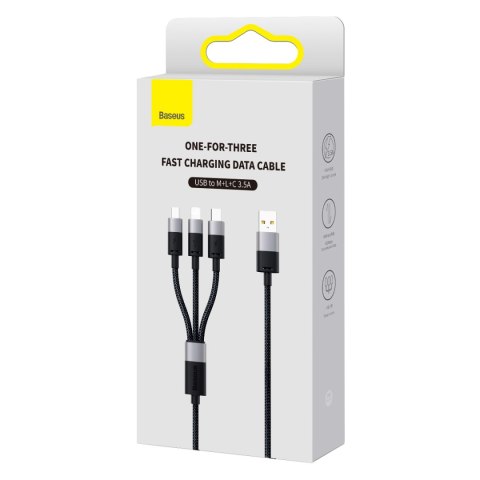 Baseus kabel 3w1 StarSpeed USB - micro USB + Lightning + USB-C 1,2m 3,5A czarny Baseus kabel 3w1 StarSpeed USB - micro USB + Lightning + USB-C 1,2m 3,5A czarny