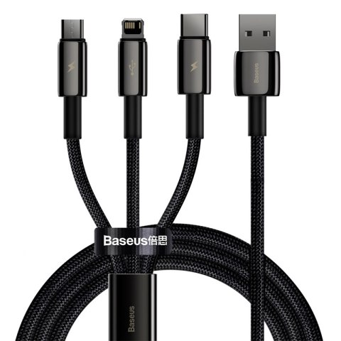 Baseus kabel 3w1 Tungsten USB - micro USB + Lightning + USB-C 1,5m 3,5A czarny Baseus kabel 3w1 Tungsten USB - micro USB + Lightning + USB-C 1,5m 3,5A czarny