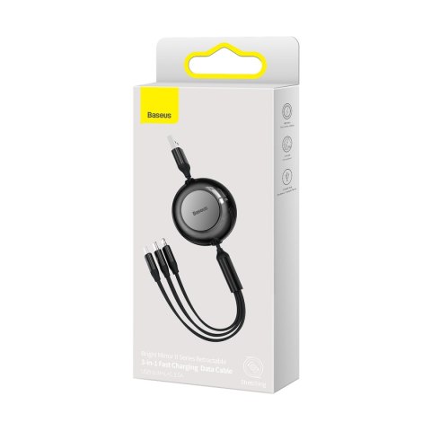 Baseus kabel Bright Mirror 2 3w1 USB - micro USB + Lightning + USB-C 1,1m 3,5A czarny zwijany Baseus kabel Bright Mirror 2 3w1 USB - micro USB + Lightning + USB-C 1,1m 3,5A czarny zwijany
