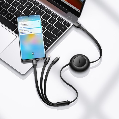 Baseus kabel Bright Mirror 2 3w1 USB - micro USB + Lightning + USB-C 1,1m 66W czarny zwijany Baseus kabel Bright Mirror 2 3w1 USB - micro USB + Lightning + USB-C 1,1m 66W czarny zwijany