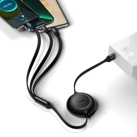 Baseus kabel Bright Mirror 2 3w1 USB - micro USB + Lightning + USB-C 1,1m 66W czarny zwijany Baseus kabel Bright Mirror 2 3w1 USB - micro USB + Lightning + USB-C 1,1m 66W czarny zwijany