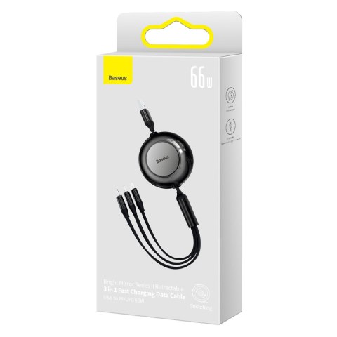 Baseus kabel Bright Mirror 2 3w1 USB - micro USB + Lightning + USB-C 1,1m 66W czarny zwijany Baseus kabel Bright Mirror 2 3w1 USB - micro USB + Lightning + USB-C 1,1m 66W czarny zwijany