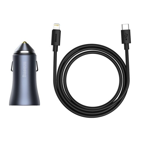 Baseus ładowarka samochodowa Golden Contactor Pro 1x USB 1x USB-C QC 40W czarny + kabel Lightning - USB-C Baseus ładowarka samochodowa Golden Contactor Pro 1x USB 1x USB-C QC 40W czarny + kabel Lightning - USB-C